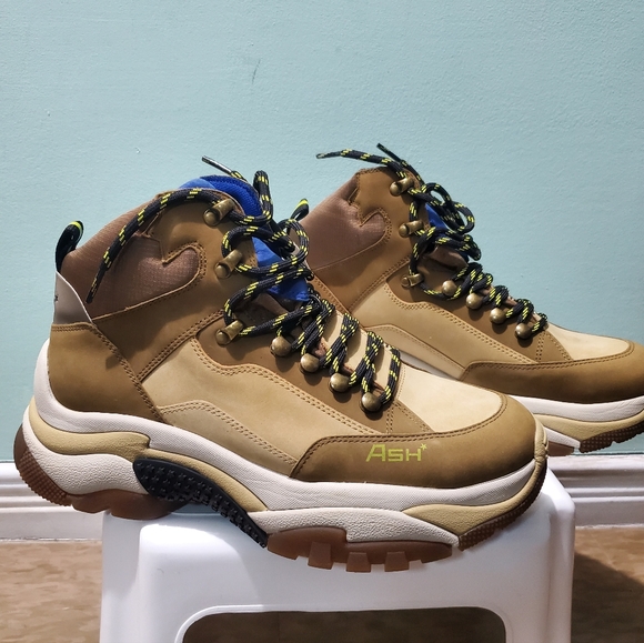 NIB ASH Alfa Alfa Mid-Top Suede Leather Platform Tan Hiking Sneakers Boots sz 41 - Picture 4 of 13